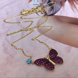 Ruby butterfly necklace 14k gold plated
